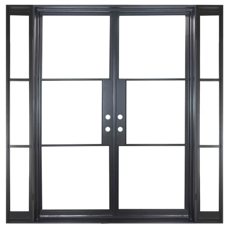 Pinkys Iron Doors Air 4 Thermally Broken Double Flat 82" x 96" Left Hand Inswing Door with 5" Sidelites, Low-E Glass, Black Hinges and 6"Jamb Black