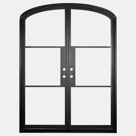 Pinkys Iron Doors Air 4 Double Mini Arch 70" x 96" Left Hand Outswing Door with Low-E Glass, Black Hinges and 6"Jamb Black