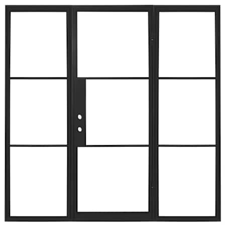 Pinkys Iron Doors Air 4 Thermally Broken Single Flat 102" x 81" Left Hand Outswing Door with 34" Sidelites, Low-E Glass, Black Hinges and 6"Jamb Black