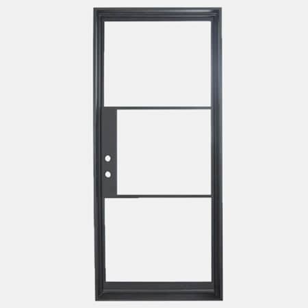 Pinkys Iron Doors Air 4 Single Flat 42" x 81" Left Hand Outswing Door with Low-E Glass, Black Hinges and 6"Jamb Black