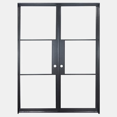 Pinkys Iron Doors Air 4 Interior Double Flat 65" x 90" Left Hand Inswing Door with Clear - Single Pane Glass, Black Hinges and 2" Jamb Black