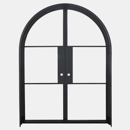 Pinkys Iron Doors Air 4 Interior Double Full Arch 74" x 96" Left Hand Inswing Door with Clear - Single Pane Glass, Black Hinges and 2" Jamb Black