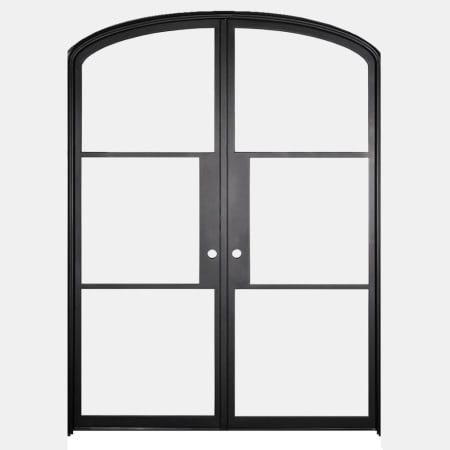 Pinkys Iron Doors Air 4 Interior Double Mini Arch 61" x 90" Left Hand Outswing Door with Clear - Single Pane Glass, Black Hinges and 2" Jamb Black