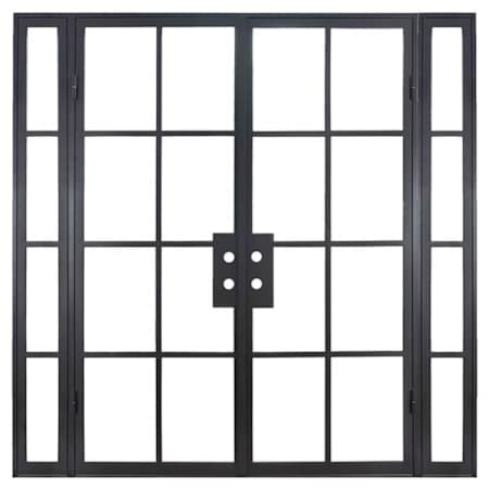 Pinkys Iron Doors Air 5 Double Flat 120" x 96" Right Hand Inswing Door with 24" Sidelites, Low-E Glass, Black Hinges and 6"Jamb Black