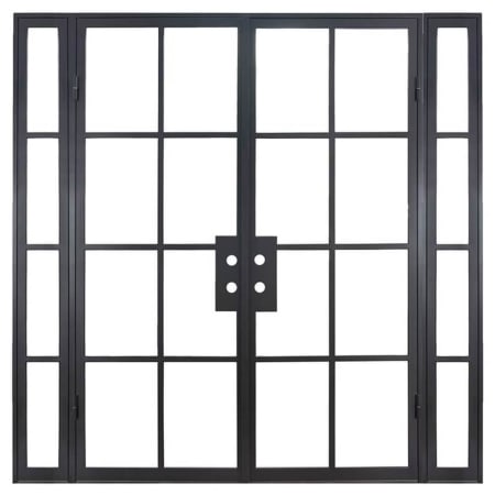 Pinkys Iron Doors Air 5 Thermally Broken Double Flat 120" x 96" Right Hand Outswing Door with 30" Sidelites, Low-E Glass, Black Hinges and 6"Jamb Black