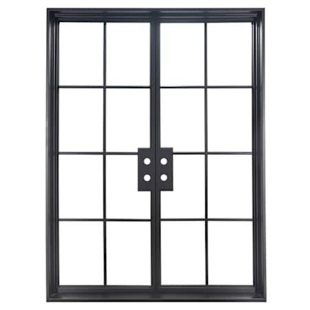 Pinkys Iron Doors Air 5 Double Flat 68" x 81" Right Hand Inswing Door with Low-E Glass, Black Hinges and 6"Jamb Black