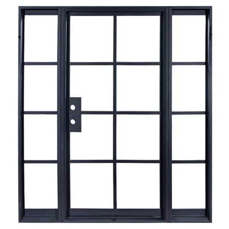 Pinkys Iron Doors Air 5 Single Flat 102" x 81" Left Hand Inswing Door with 34" Sidelites, Low-E Glass, Black Hinges and 6"Jamb Black