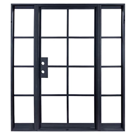Pinkys Iron Doors Air 5 Single Flat 96" x 81" Right Hand Inswing Door with 32" Sidelites, Low-E Glass, Black Hinges and 6"Jamb Black