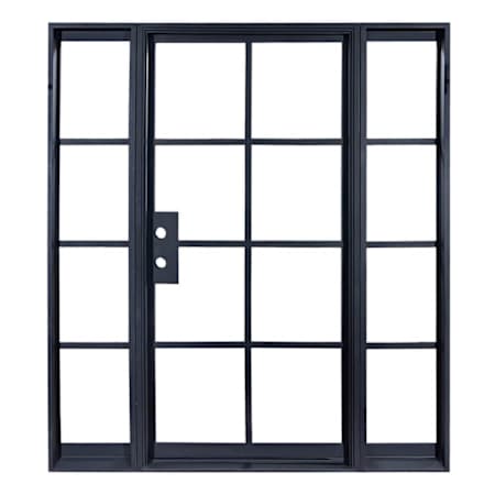 Pinkys Iron Doors Air 5 Thermally Broken Single Flat 96" x 84" Right Hand Outswing Door with 32" Sidelites, Low-E Glass, Black Hinges and 6"Jamb Black
