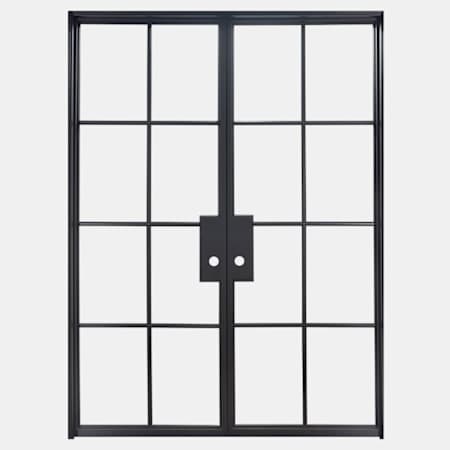 Pinkys Iron Doors Air 5 Interior Double Flat 65" x 92" Left Hand Outswing Door with Clear - Single Pane Glass, Black Hinges and 2" Jamb Black