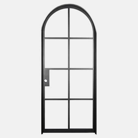 Pinkys Iron Doors Air 5 Interior Single Full Arch 36" x 94" Left Hand Outswing Door with Clear - Single Pane Glass, Black Hinges and 2" Jamb Black