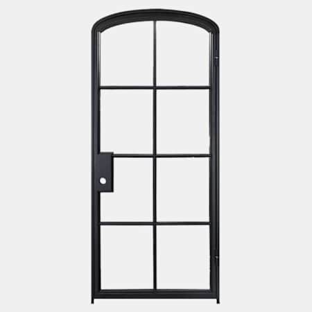 Pinkys Iron Doors Air 5 Interior Single Mini Arch 38" x 96" Right Hand Outswing Door with Clear - Single Pane Glass, Black Hinges and 2" Jamb Black