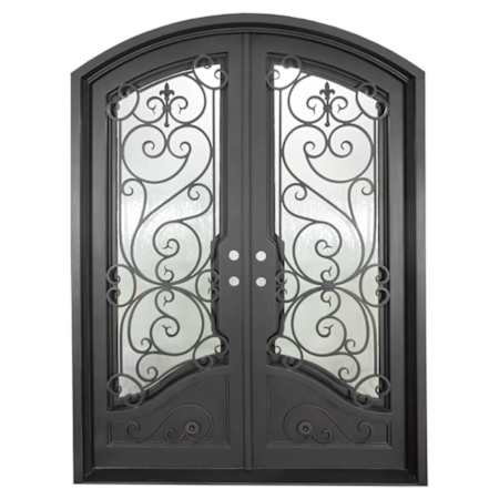 Pinkys Iron Doors Beverly Double Arch 72" x 96" Left Hand Inswing Door with Low-E Glass, Black Hinges and 6"Jamb Black