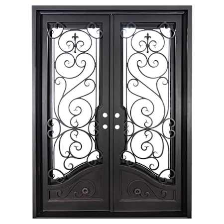 Pinkys Iron Doors Beverly Double Flat 61" x 88" Left Hand Inswing Door with Low-E Glass, Black Hinges and 6"Jamb Black