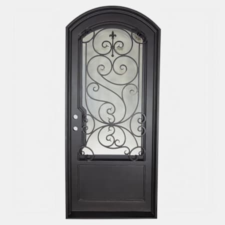 Pinkys Iron Doors Beverly Thermally Broken Single Arch 30" x 81" Left Hand Outswing Door with Low-E Glass, Black Hinges and 6"Jamb Black