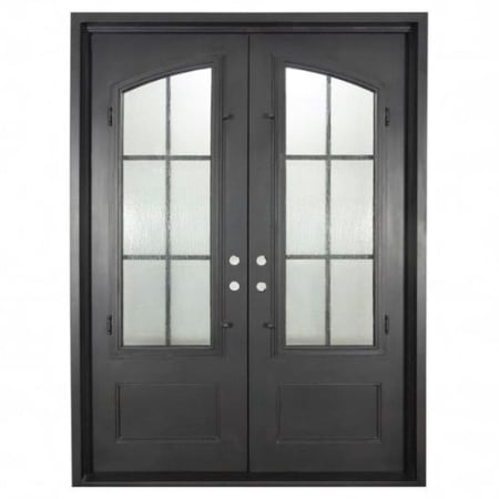 Pinkys Iron Doors Bristol Double Flat 72" x 92" Left Hand Inswing Door with Low-E Glass, Black Hinges and 6"Jamb Black