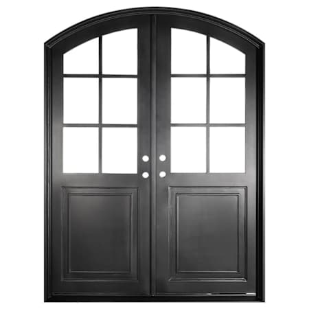 Pinkys Iron Doors Getty Double Arch 61" x 92" Left Hand Outswing Door with Low-E Glass, Black Hinges and 6"Jamb Black