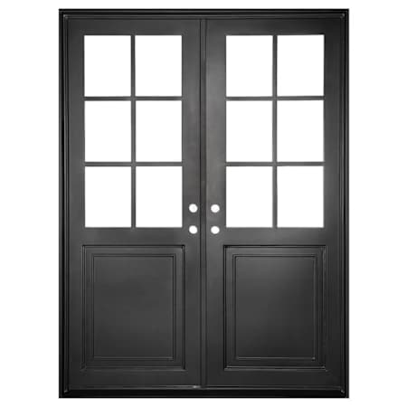 Pinkys Iron Doors Getty Double Flat 61" x 86" Left Hand Outswing Door with Low-E Glass, Black Hinges and 6"Jamb Black