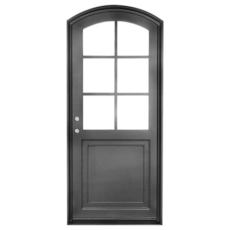 Pinkys Iron Doors Getty Single Arch 28" x 79" Right Hand Inswing Door with Low-E Glass, Black Hinges and 6"Jamb Black