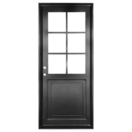 Pinkys Iron Doors Getty Single Flat 40" x 92" Left Hand Inswing Door with Low-E Glass, Black Hinges and 6"Jamb Black
