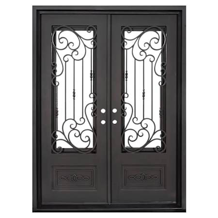 Pinkys Iron Doors Golden Gate Double Flat 71" x 95" Left Hand Inswing Door with Low-E Glass, Black Hinges and 6"Jamb Black