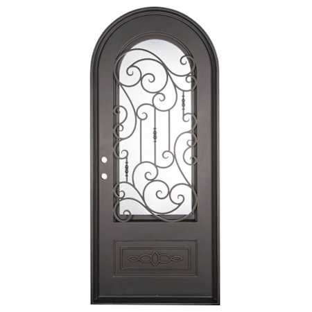 Pinkys Iron Doors Golden Gate Thermally Broken Single Full Arch 38" x 92" Left Hand Inswing Door with Low-E Glass, Black Hinges and 6"Jamb Black