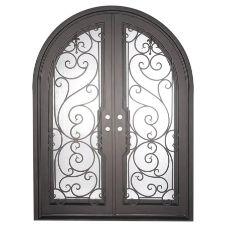 Pinkys Iron Doors Hills Double Full Arch 71" x 95" Left Hand Outswing Door with Low-E Glass, Black Hinges and 6"Jamb Black