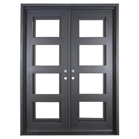 Pinkys Iron Doors Knox Double Flat 68" x 84" Right Hand Inswing Door with Low-E Glass, Black Hinges and 6"Jamb Black