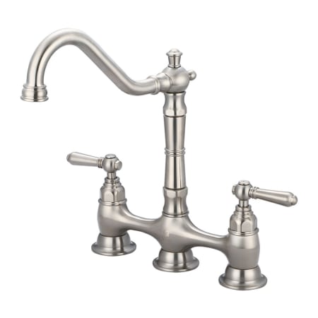 Pioneer Faucets Americana 1.5 GPM Bridge Kitchen Faucet with 8-11/16" Reach Swivel Spout and Lever Handles Brushed Nickel