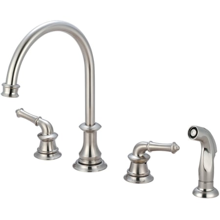 Pioneer Faucets Del Mar 1.5 GPM Widespread Kitchen Faucet with 8-1/16" Reach Swivel Spout, 5-5/16" Side Spray, and Lever Handles Brushed Nickel