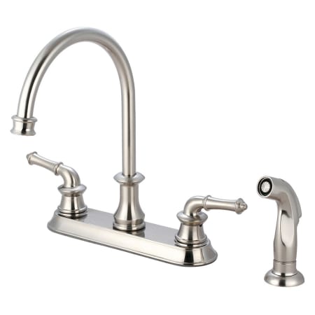 Pioneer Faucets Del Mar 1.5 GPM Standard Kitchen Faucet with 8-1/16" Reach Gooseneck Swivel Spout, 5-5/16" Brass Side Spray, and Lever Handles Brushed Nickel