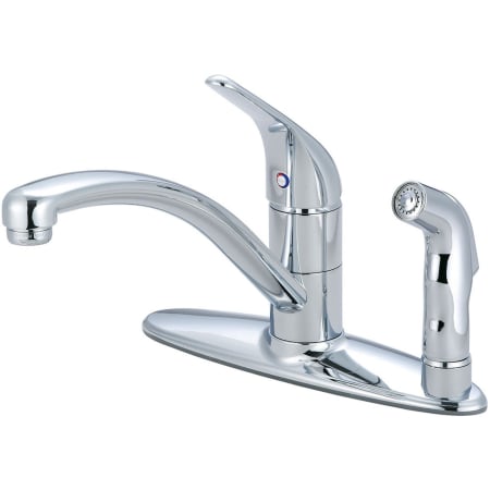 Pioneer Faucets Legacy 1.5 GPM Widespread Kitchen Faucet with 9-11/16" Reach Swivel Spout, 5-11/16" Brass Side Spray, and Lever Handle Polished Chrome