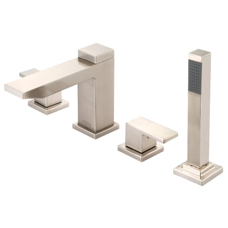 Pioneer Faucets Mod Deck Mounted 6-5/8" Reach Roman Tub Filler with Built-In Diverter - Includes Hand Shower Brushed Nickel