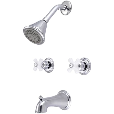Pioneer Faucets Elite Tub and Shower Trim Package with 1.75 GPM Shower Head and Porcelain Knobs Chrome