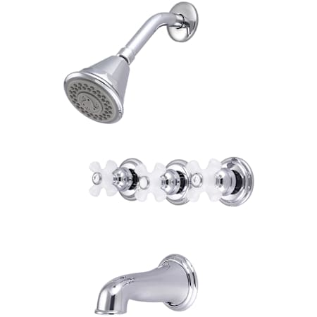 Pioneer Faucets Elite Tub and Shower Trim Package with 1.75 GPM Shower Head and 3 Porcelain Knobs Chrome