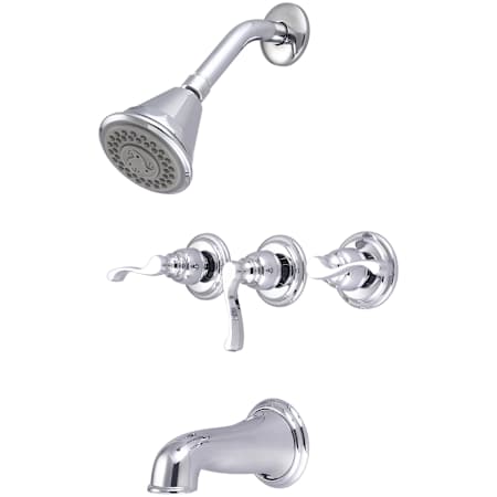 Pioneer Faucets Elite Tub and Shower Trim Package with 1.75 GPM Shower Head and 3 Curved Metal Lever Handles Chrome