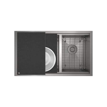 Prochef by Julien Prostation 33" Undermount Double Basin Stainless Steel Kitchen Sink with Basin Rack, Basket Strainer, Colander and Cutting Board Brushed Stainless Steel