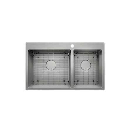 Prochef by Julien Proinox H60 33" Drop In Double Basin Stainless Steel Kitchen Sink with Basin Rack and Basket Strainer Brushed Stainless Steel