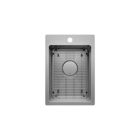 Prochef by Julien Proinox H60 14" Drop In Single Basin Stainless Steel Bar Sink with Basin Rack and Basket Strainer Brushed Stainless Steel