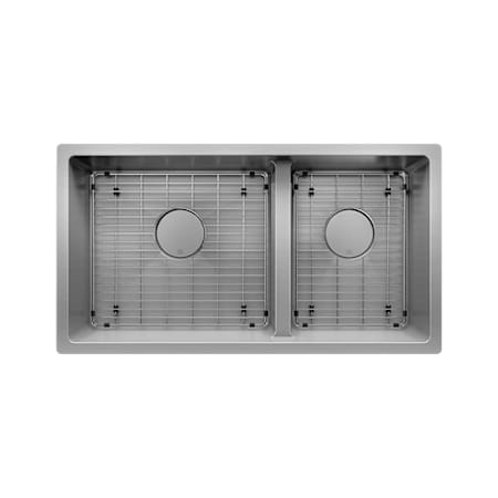 Prochef by Julien Proinox H60 33" Undermount Double Basin Stainless Steel Kitchen Sink with Basin Rack and Basket Strainer Brushed Stainless Steel