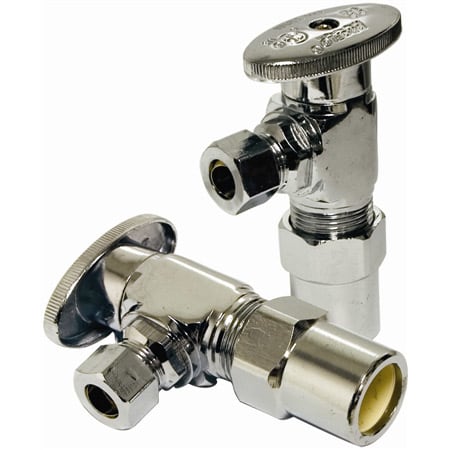 PROFLO Lead Law Compliant 5/8 OD X 3/8 OD Quarter Turn Angle Valve, Pair Polished Chrome