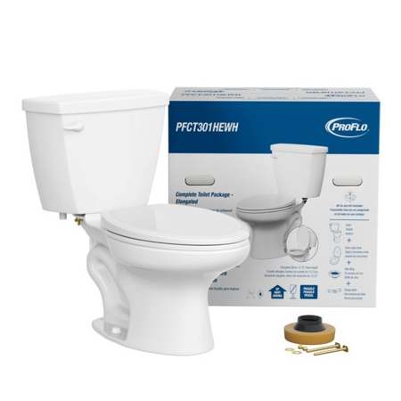PROFLO 1.28 GPF Two Piece Elongated Toilet with Left Hand Lever - 15-3/4" Tall Bowl White