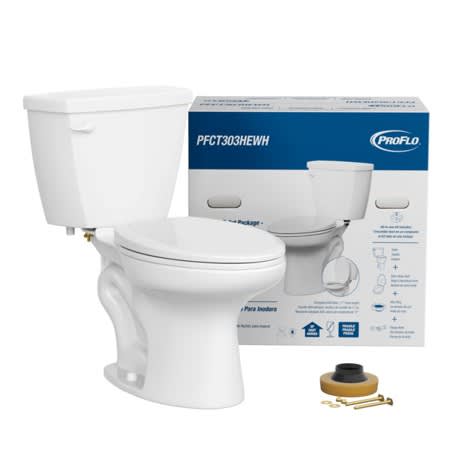 PROFLO 1.28 GPF Two Piece Elongated Toilet with Left Hand Lever - 17" Tall Bowl White