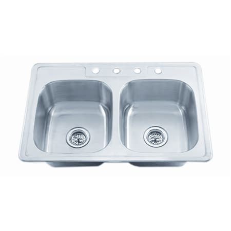 PROFLO BUILDER'S PACK - QUANTITY 50 33" Double Basin Stainless Steel Kitchen Sink with 4 Holes Drilled - 50/50 Split Stainless Steel