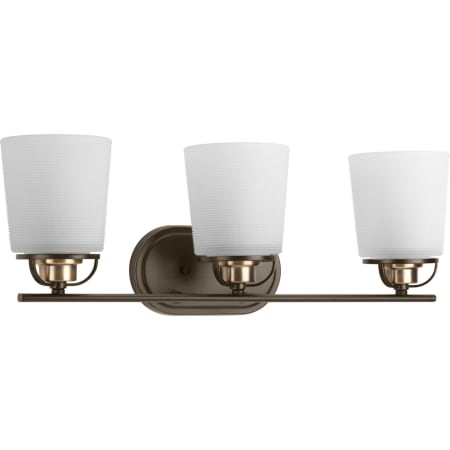 Progress Lighting West Village 3 Light 23" Wide Bathroom Vanity Light with White Prismatic Glass Shades Antique Bronze