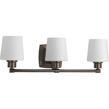 Progress Lighting Glance 3 Light 24" Wide Bathroom Vanity Light with Etched White Linen Glass Shades Antique Bronze