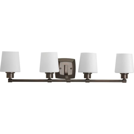 Progress Lighting Glance 4 Light 30-3/8" Wide Bathroom Vanity Light with Etched White Linen Glass Shades Antique Bronze