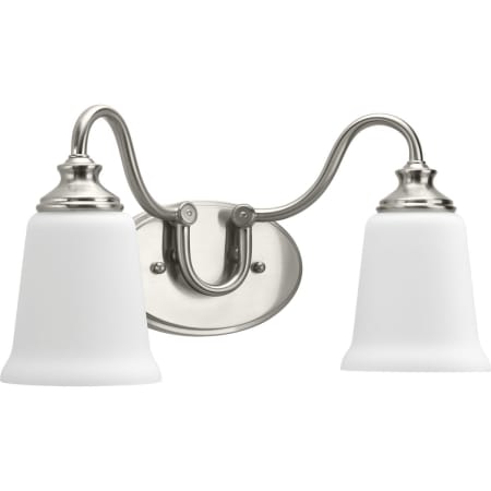 Progress Lighting Wander 2 Light 16" Wide Bathroom Vanity Light with Etched White Glass Shades Brushed Nickel