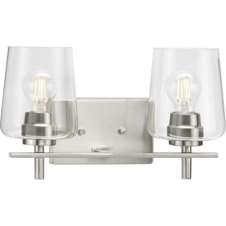 Progress Lighting Calais 2 Light 15" Wide Bathroom Vanity Light with Clear Glass Shades Brushed Nickel