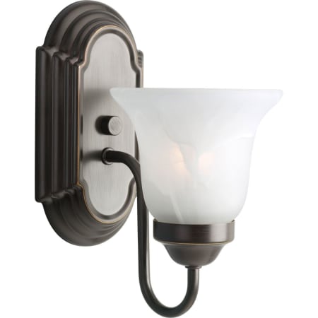 Progress Lighting Builder Bath Series Single-Light Bathroom Sconce with Etched Alabaster Glass Shade Antique Bronze